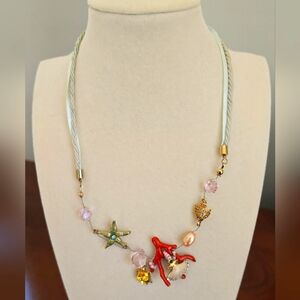 Shell Starfish Pearl elegant Starfish and Coral Multicolored Necklace S 7"-8.5"